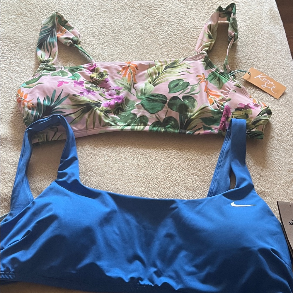 Nike Blue Women's Swim Top & Floral Bikini Top Set